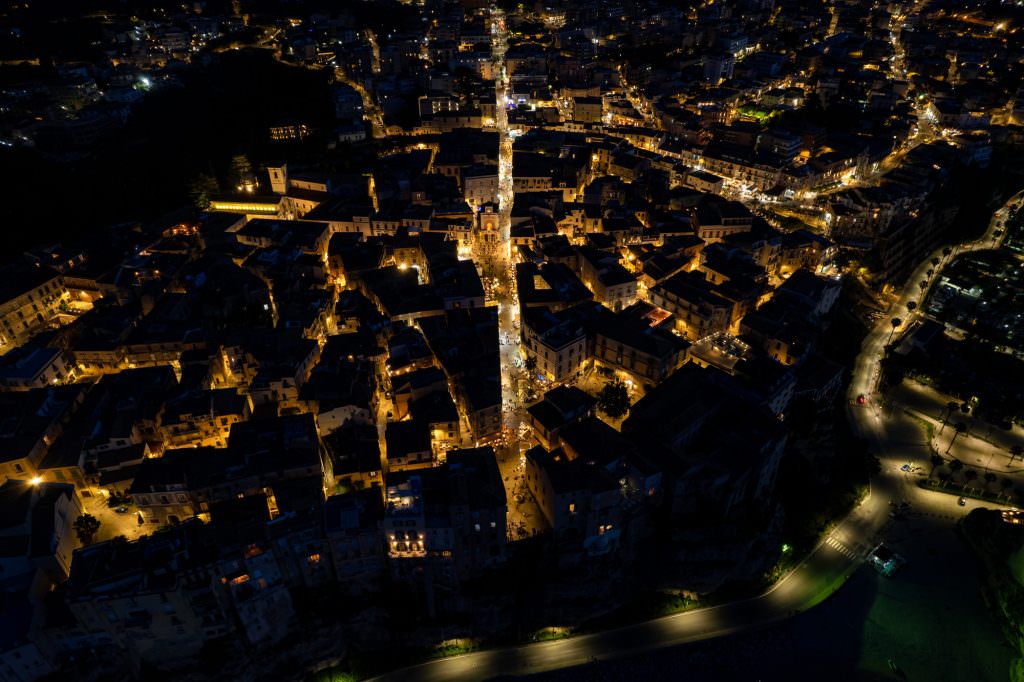 tropea at night drone shot