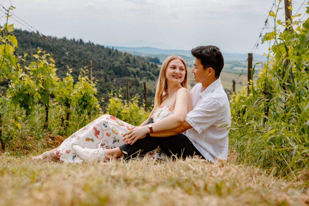 Wedding Proposal in Tuscany vineyard